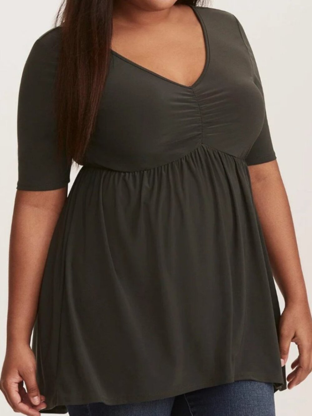 Torrid Black Studio Knit Cinch Front V-Neck Babydoll Tunic